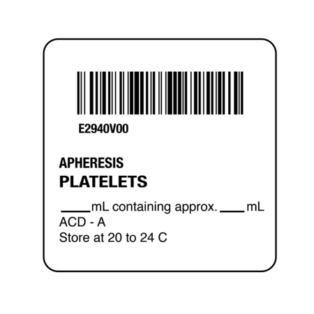 NEVS ISBT 128 Apheresis Platelets 2" x 2" BBC-2940